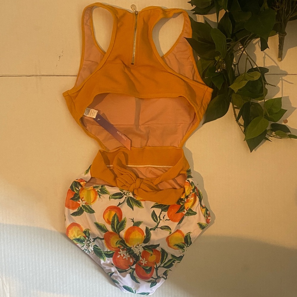 Mustard Yellow One-Piece Swimsuit with Citrus Print - Picture 2 of 4